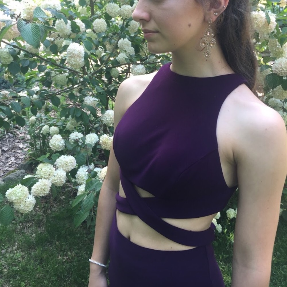 plum purple two piece prom dress